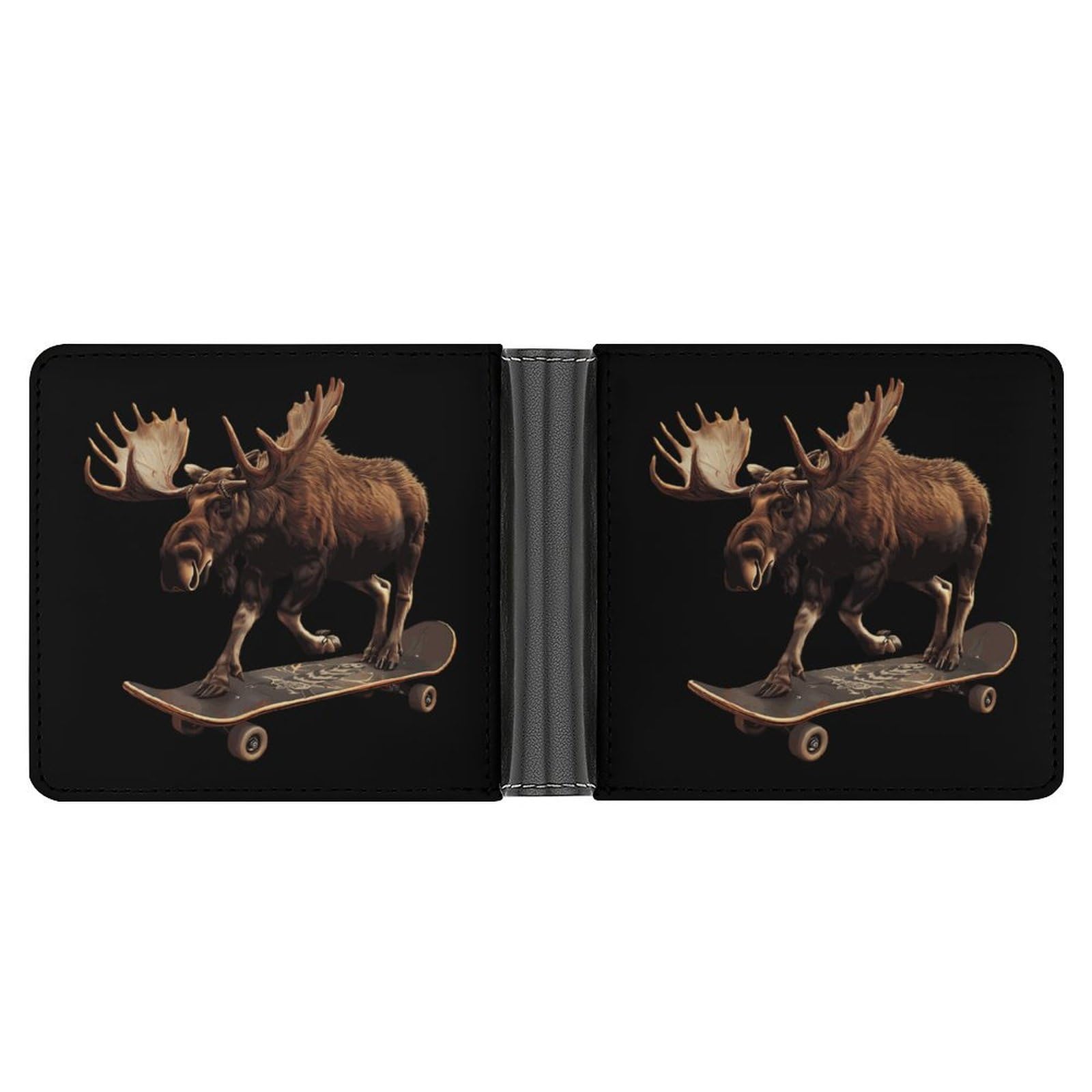Skateboard Moose Funny Men's Slim Bifold Wallet with Multiple Card Slots Front Pocket Purse
