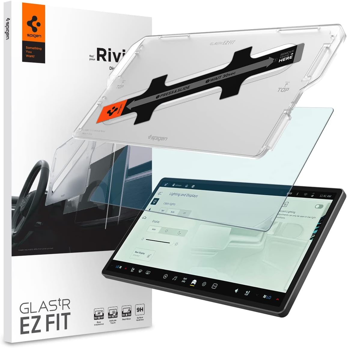 Spigen Tempered Glass Screen Protector [GlasTR EZ FIT] designed for Rivian R1S (2025-2022), Rivian R1T (2025-2022) 15.6 inch Dashboard Touchscreen - Matte/Anti Glare/Anti Finger Print