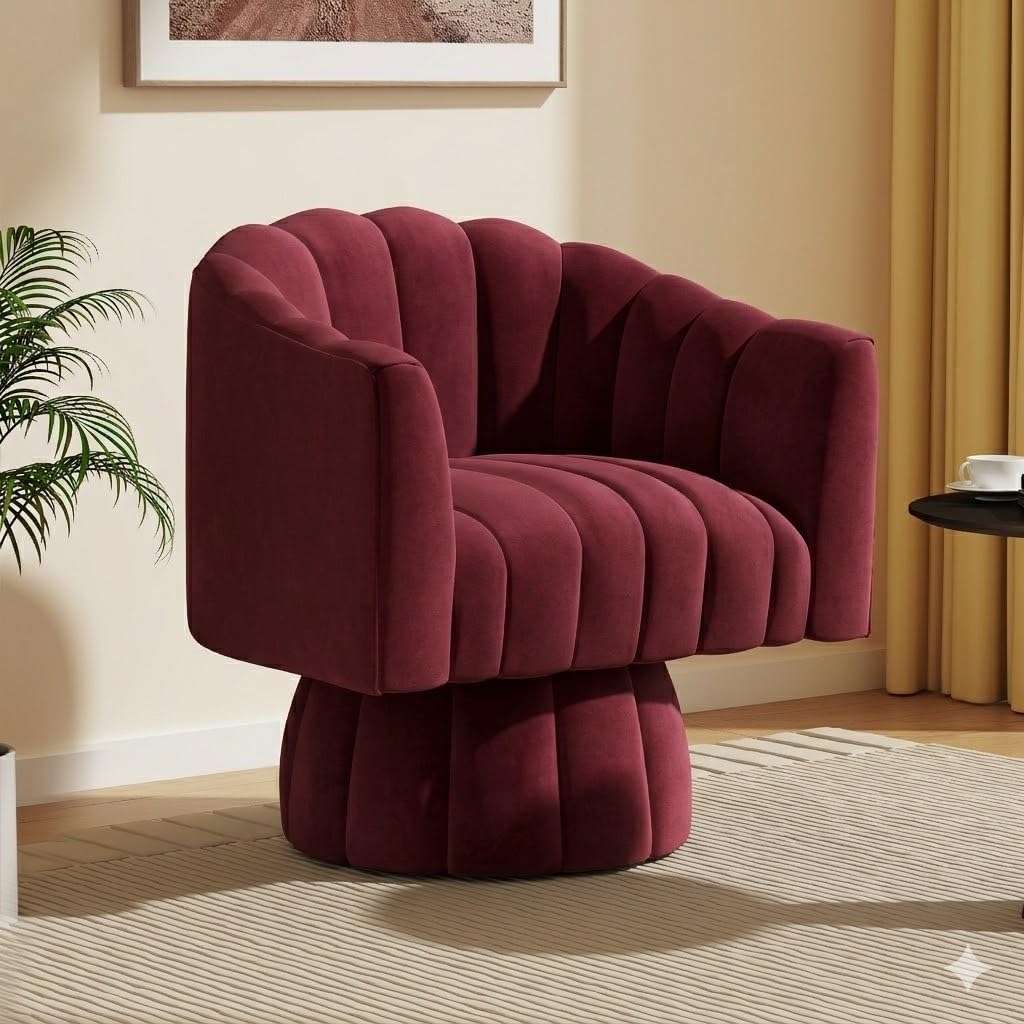 Dewhut Velvet Swivel Barrel Chair Red
