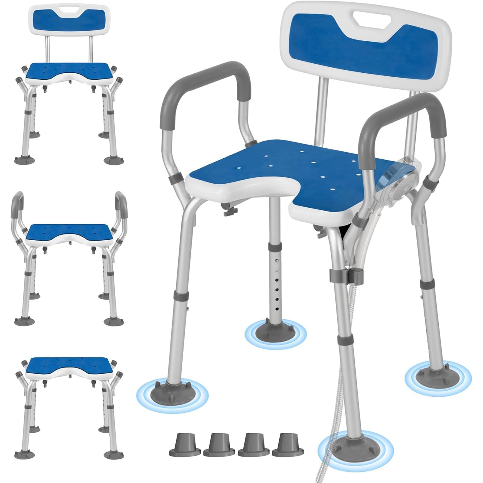 Shower Chair with Arms and Back Heavy Duty 330lbs, Shower Chair for Inside Shower, Shower Seat for Inside Shower Bathroom Chair with Cutout Seat & Cold-Proof Pads, Tools-Free Assembly