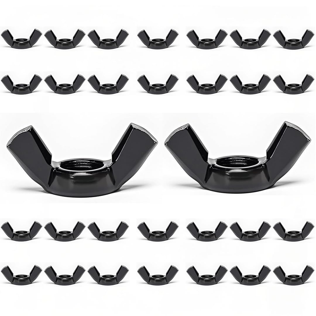 QXSKSLH 30 PCS 5/16-18 Wingnuts, Carbon Steel Wing Nuts Black Zinc Plated Fasteners Parts Butterfly Nut (Black, 5/16-18)