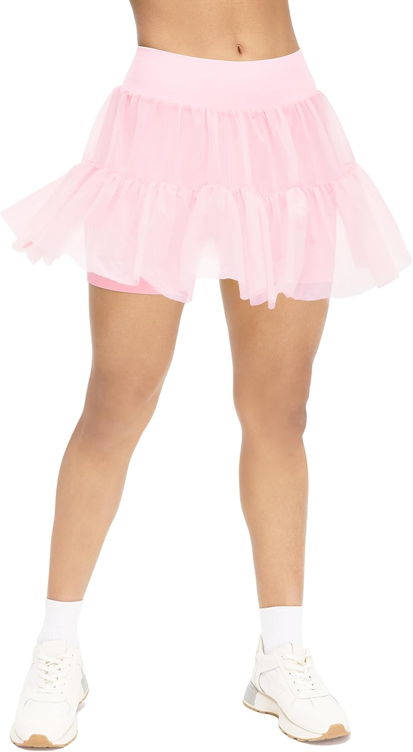 Cute Pleated Skirts for Women, High Waisted Tulle Skirts Princess with Seamless Shorts - Image 7