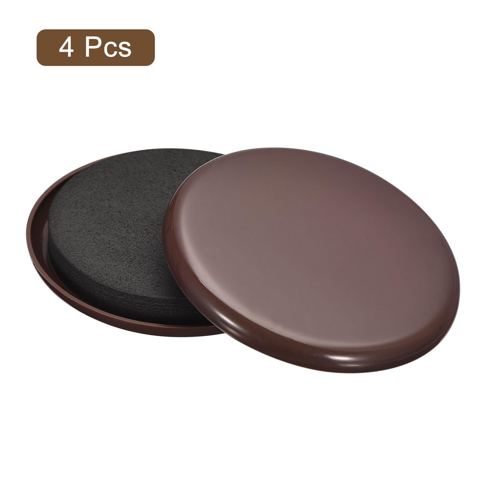 uxcell Furniture Sliders, 4Pcs 3.5" - Plastic Reusable Round Sliding Pads, Chair Glides for Carpeted Tile Vinyl Hardwood Floors (Brown) - Image 3