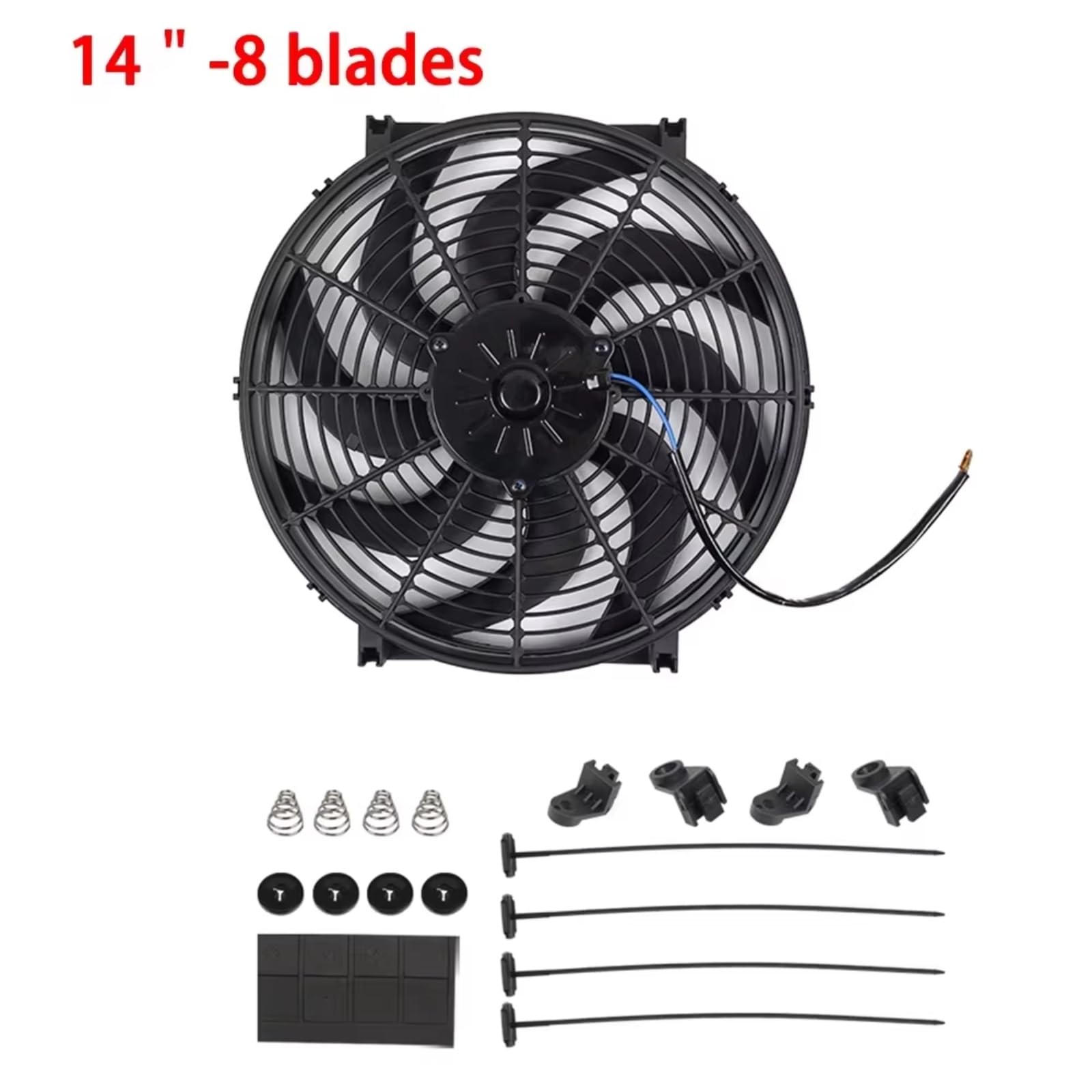 Ventilador Refrigeración Motor A-14inch-8 Aspas 12V 80W 2100RPM Universal Coche Aire Acondicionado Ventilador De Refrigeración Aspas Kit De Montaje Fresco Negro