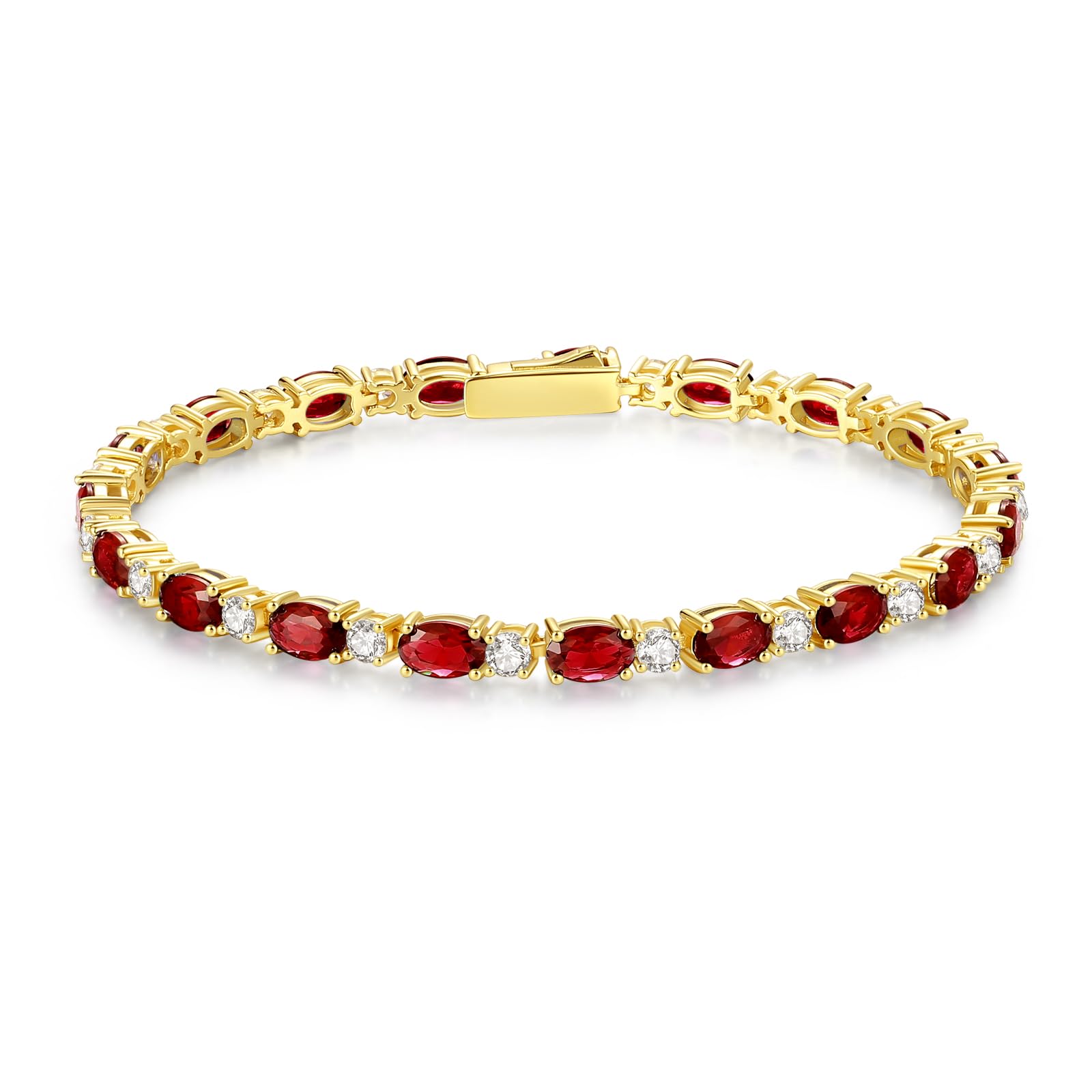 FANCIME Tennisarmband Damen 14K Vergoldet Edelstein Tennis Armband 925 Sterling Silber Geburtsstein Geschenk Schmuck für Damen Mädchen, Länge 19 cm