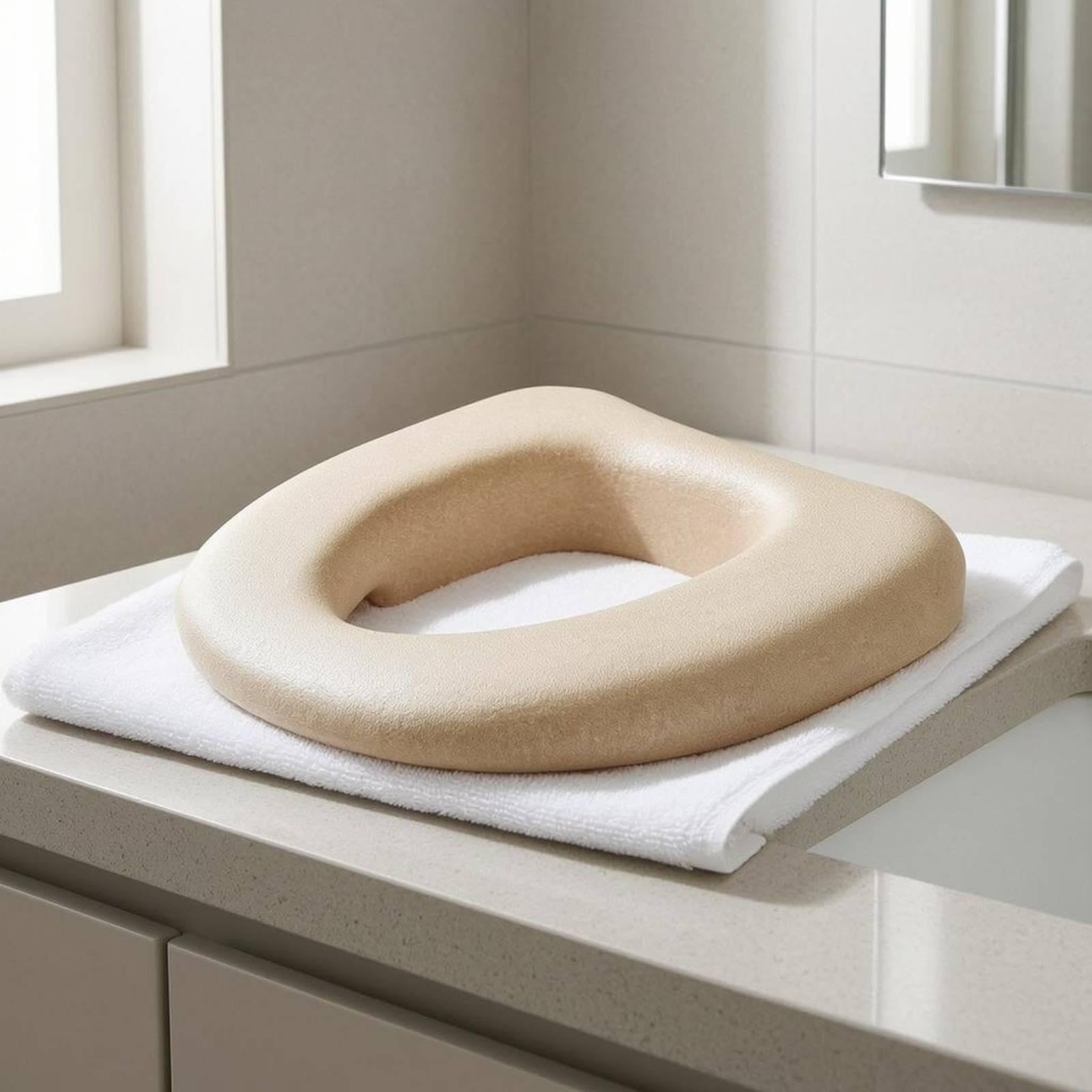 Cuscino per Sedile WC Rialzato Booster Schiuma Imbottitura Soffice Superficie Impermeabile Adatto a Anziani Persone Deboli Bagno Casa, Cachi