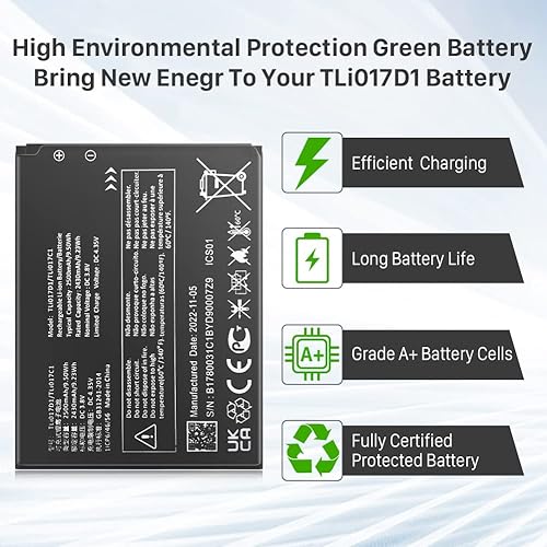 Miniatura 3 de Batería TLi017D1, batería de repuesto de iones de litio de alta capacidad de 2500 mAh para teléfono TCL Flip Pro VZW-TCL-4056W4056S