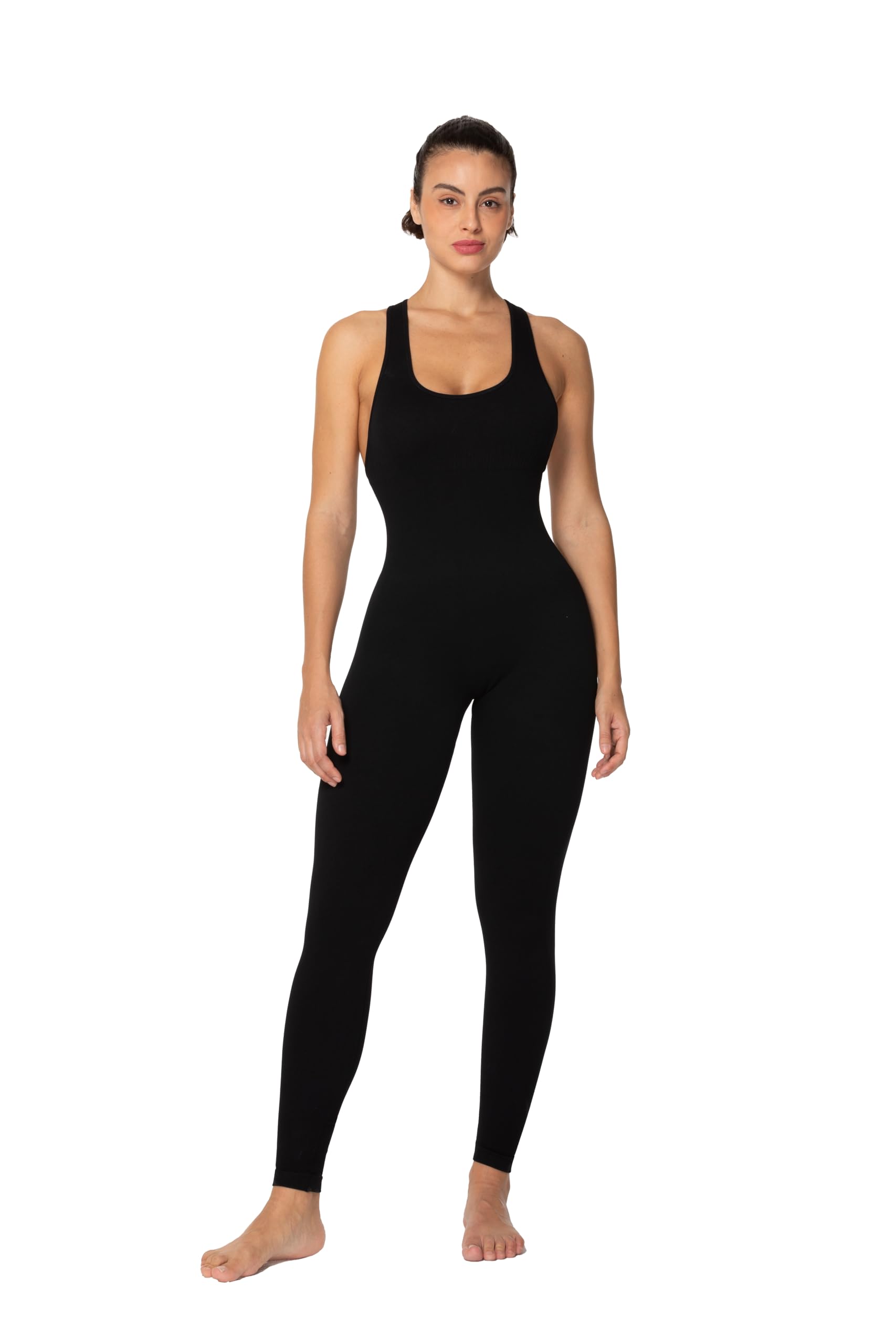 SunzelWomens Sleeveless Body Suit with Butt Scrunch Leggings and Built-in Pad Seamless Ribbed Sexy Racer Back Jumpsuit