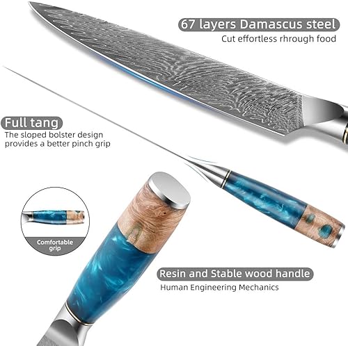 Miniatura 5 de Conjuntos de cuchillos, 5 unids japón santoku cuchillos chef cuchillo utilidad cuchillo 67 capas de alto carbono Damasco VG10 núcleo de acero