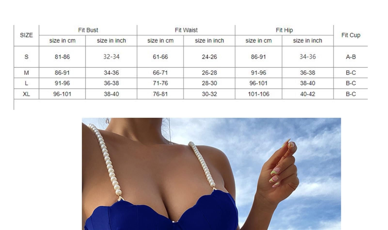 Bikini Sexy A 3 Pezzi Costume da Bagno Donna con Gonna Costumi da Bagno Bikini Push Up Femminile Costume da Bagno in Finta Perla (Color : Blue-, Size : M)