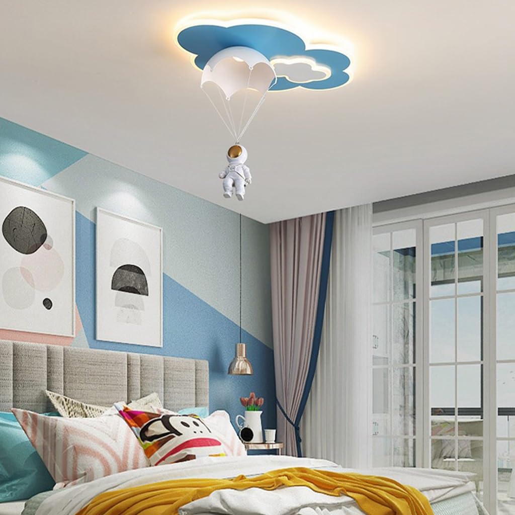 HKLY - Lustre Enfant Astronaute Planète LED - Dimmable 72W - 3000-6000K - Télécommande - Noir