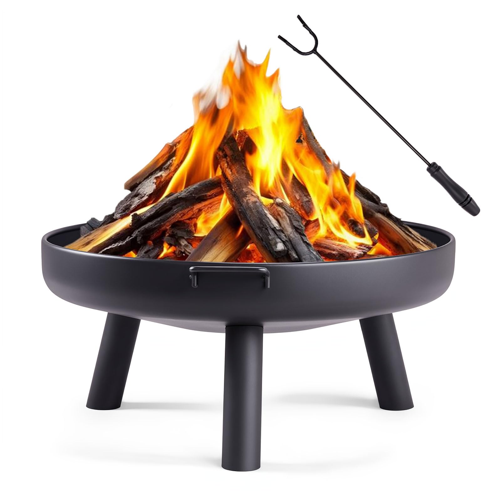 LEADZM Braciere Ø 70 cm struttura in ferro | con 2 manici robusti + ganci per fuoco, braciere per legno e carbone, braciere come braciere per giardino, terrazza, fuochi da falò, colore nero