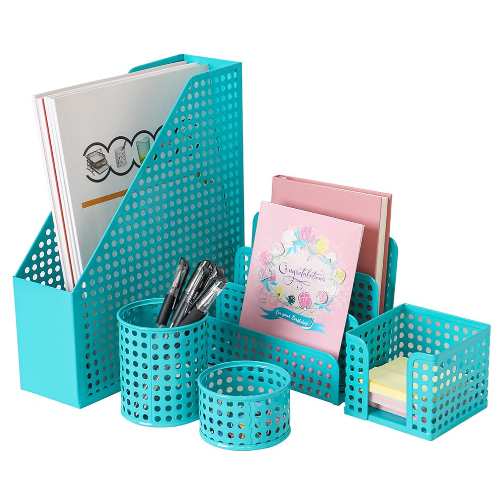 Office Desk Organiser with 5 Piece Set - A4 3Tier Filing, Pen, Memo, Letter Sorter & Post-it (Blue) - Image 4