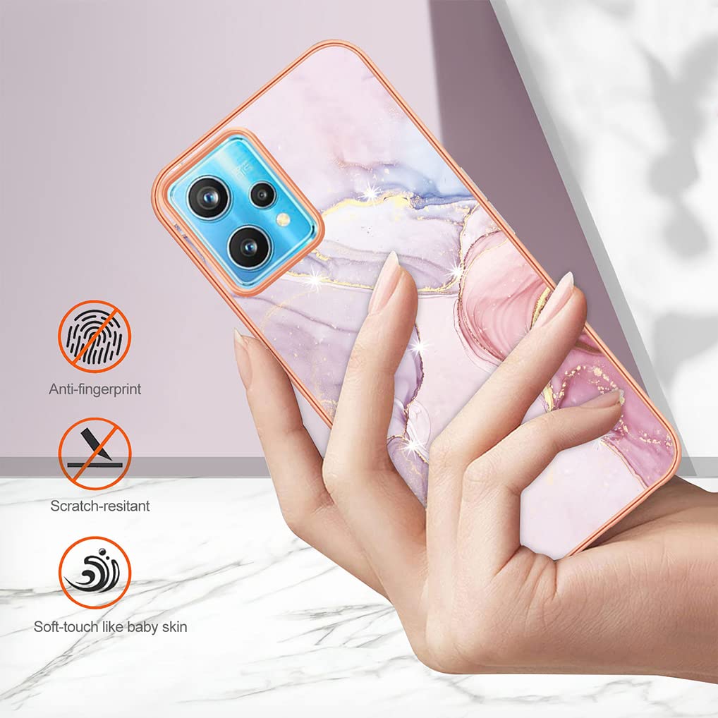 SEAHAI Cover Per Realme 9 5G / 9 Pro 5G / OnePlus Nord CE 2 Lite 5G - Custodia Sottile Effetto Marmo Glitter In TPU - Antiurto E Morbida Al Tattoo - Rosa Viola