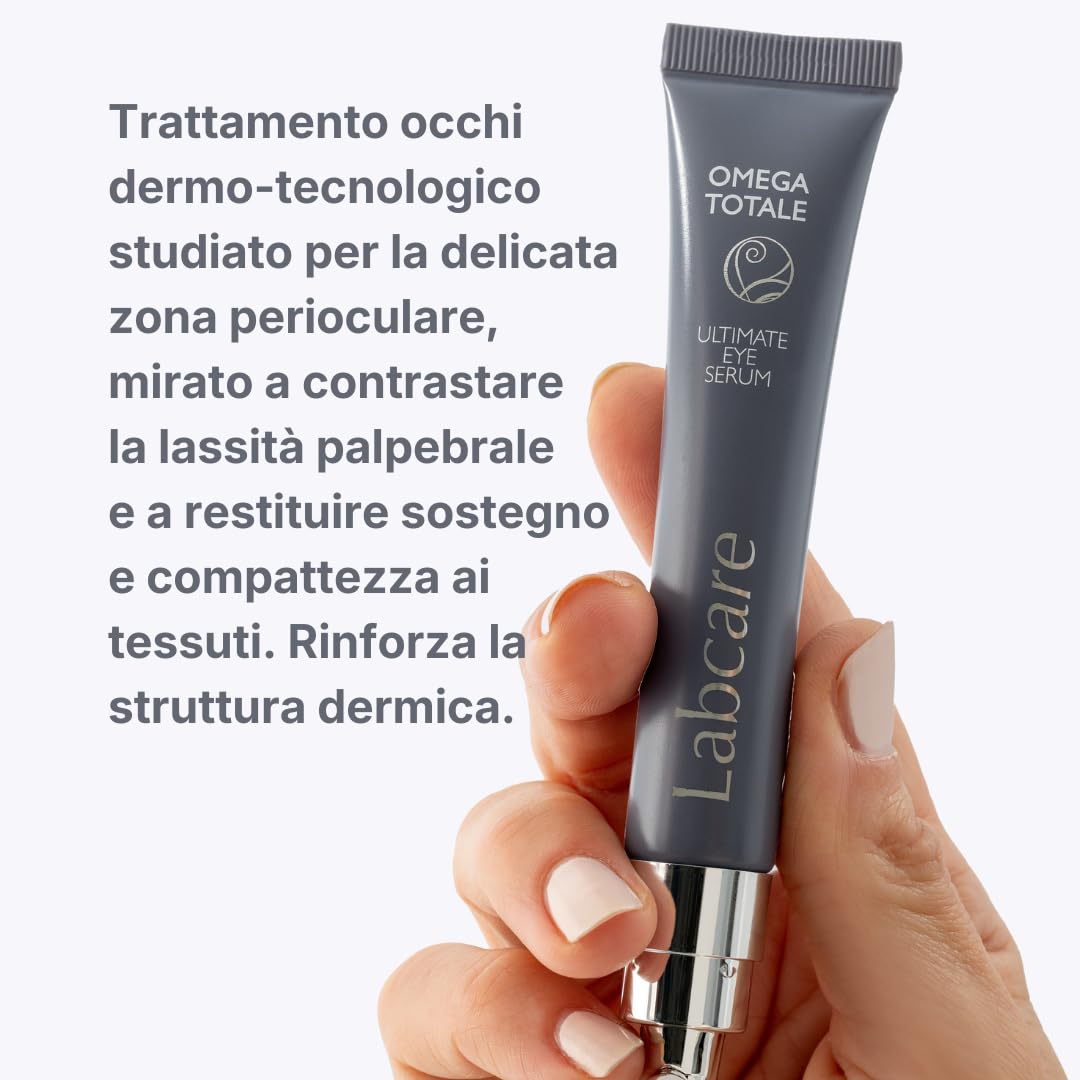 Labcare Omega Totale Siero Occhi e Palpebre - Trattamento Intensivo Rassodante per Lassità Palpebrale e Rughe Laterali con Peptidi, Senza Profumo - 20ml