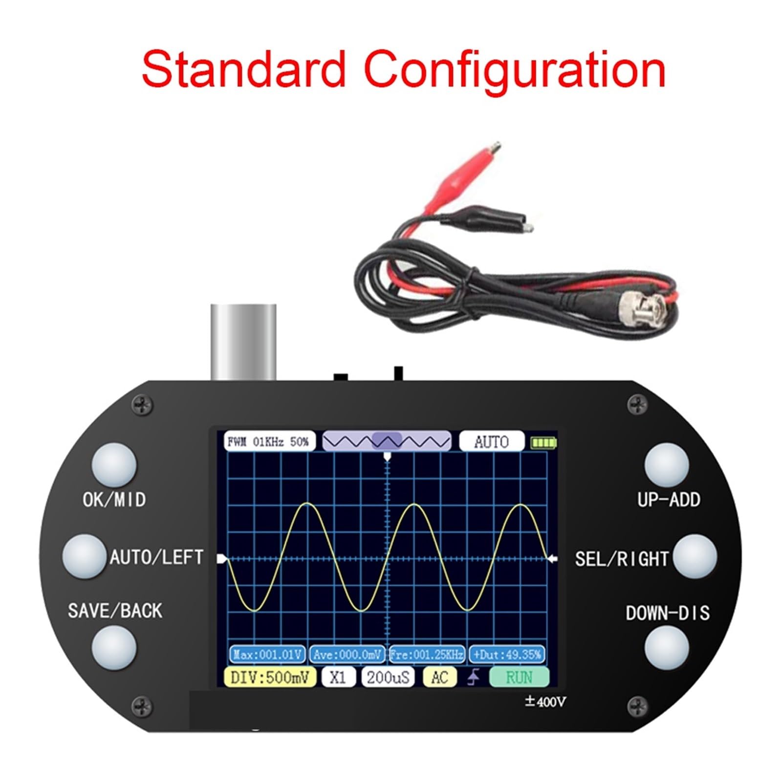 Osciloscopio digital Osciloscopio Digital portátil con pantalla de 2,4 pulgadas, resolución de 320x240, frecuencia de muestreo de 2,5 MHz, oscilómetro de ancho de banda de 500 KHz(A)