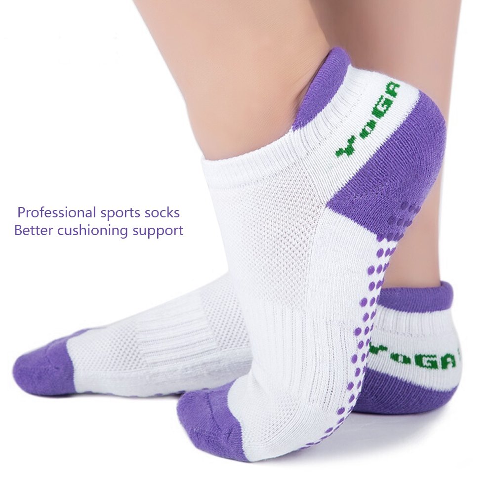 Rbenxia 4 Pair Silicone Dot Cotton Non Slip Skid Yoga Pilates Socks with Grips Cotton for Women