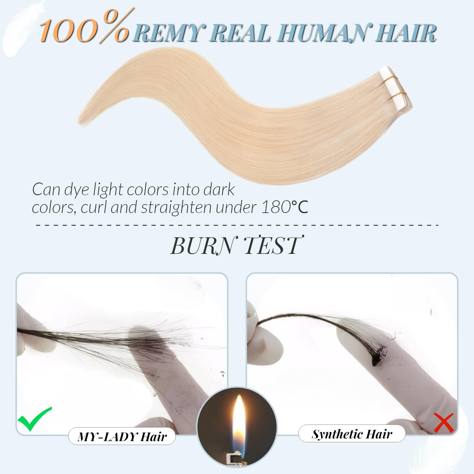 MY-LADY Tape in Hair Extensions 10 Pcs Invisible Thin Type 12 Inch Real Human Hair Tape in Extensions Straight Seamless #60 Platinum Blonde 10g - Image 3