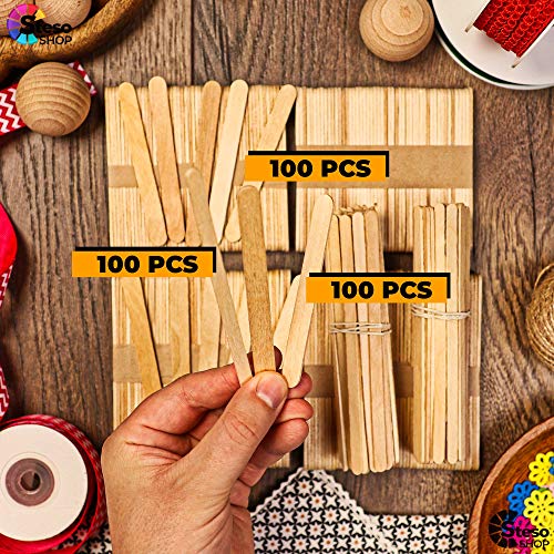 Popsicle Stick Craft Supplies 300Pcs - Premium Quality - Jumbo Craft Bulk Popsicle - Mixed Sizes Assorted Multi Mini Large Wood Stick Strips Wax - Craft For Kids… #TOP2