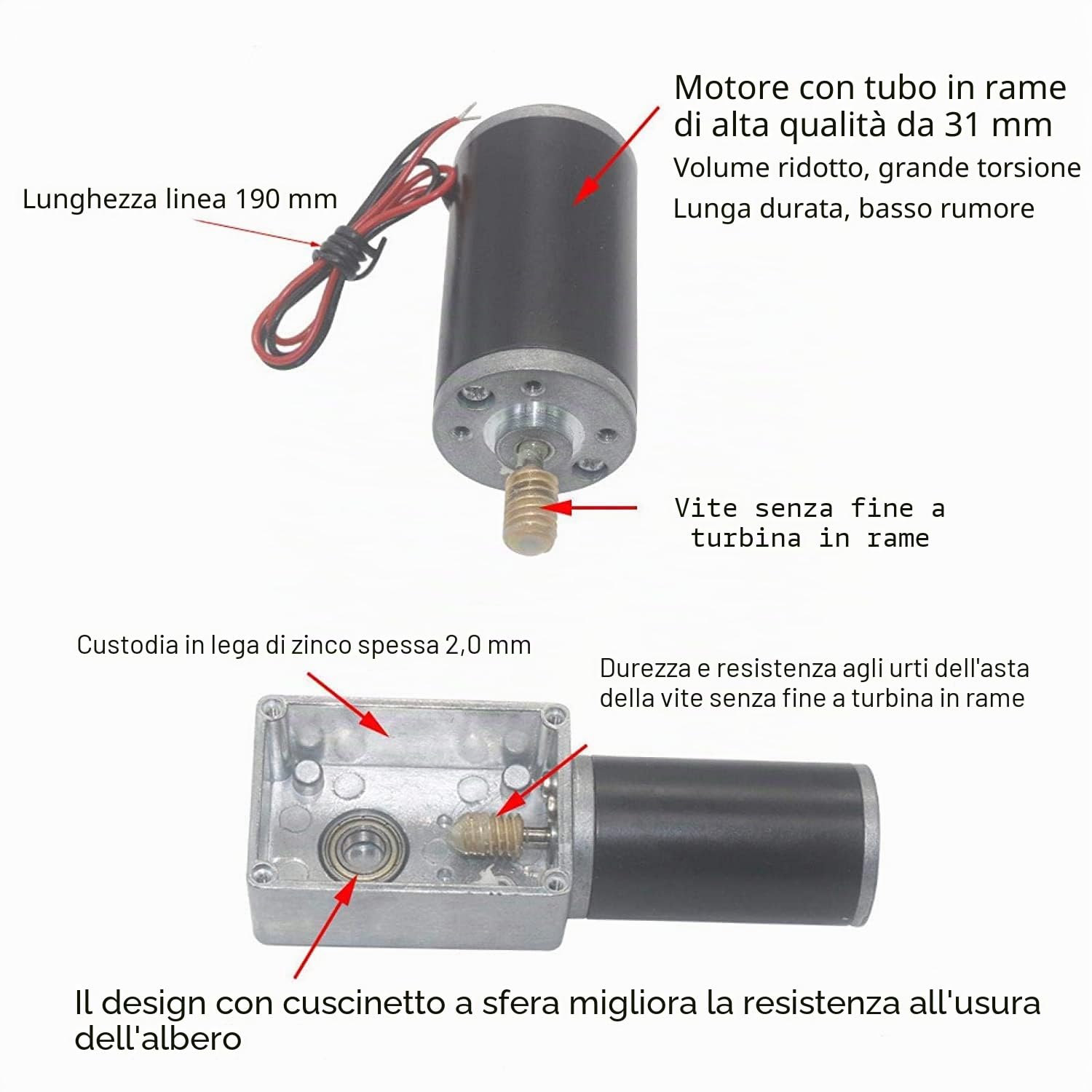 Motore a vite senza fine da 12 V, 10 giri/min, DC, 90 kg, 31 mm, alta torsione, autobloccante, mini turbina invertita, per robot fai da te, tavolo rotante, tenda