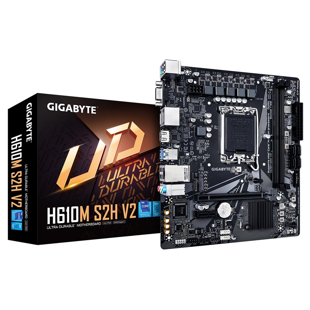 Gigabyte Gigabyte H610M S2H V2 Motherboard - Supports Intel Core 14th CPUs, 4+1+1 Hybrid Phases Digital VRM, up to 5600MHz DDR5, 1xPCIe 3