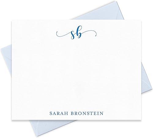 Personalized Stationary Note Cards and Envelopes Monogrammed with Name, Custom Set of Flat Notecard Stationery in Choice of Colors Fairmont & Grove