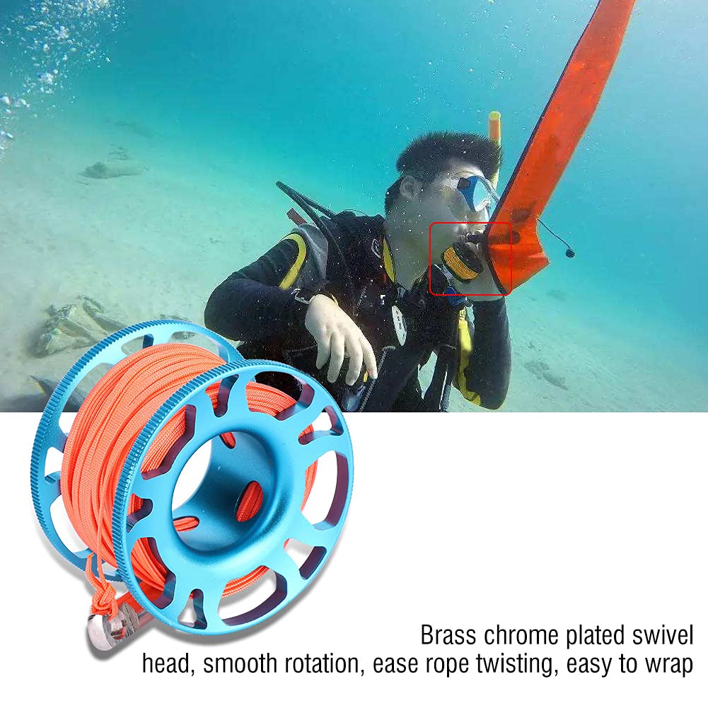 Tauch Fingerspule, Aviation Aluminium Finger Reel Tauchen Scuba Diving Tauchspule Clip Scubaing Spool mit 15m Schnur(Königsblau)