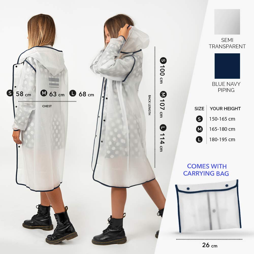 PERLETTI Imperméable Homme Femme avec Capuche - Coupe Vent Garçon Fille Détails Réfléchissants - Poncho Pluie Dame Monsieur Coupe Vent