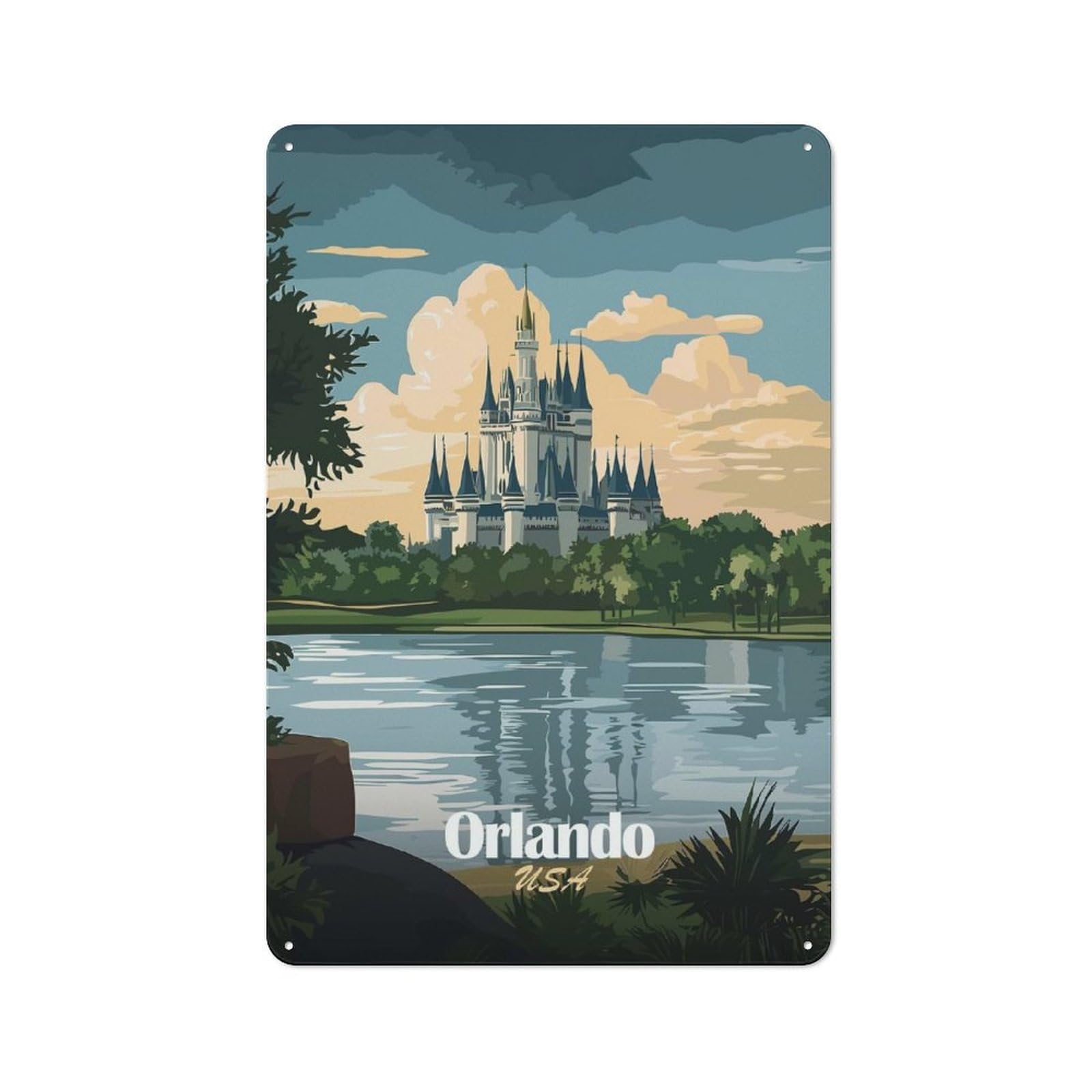 Junmoney Style-23 Metal Gift Sign With Orlando Castle Landscape Design 30X20cm, Character Room Wall Plaque For Flat, Dorm Room, Lounge Or Cafe