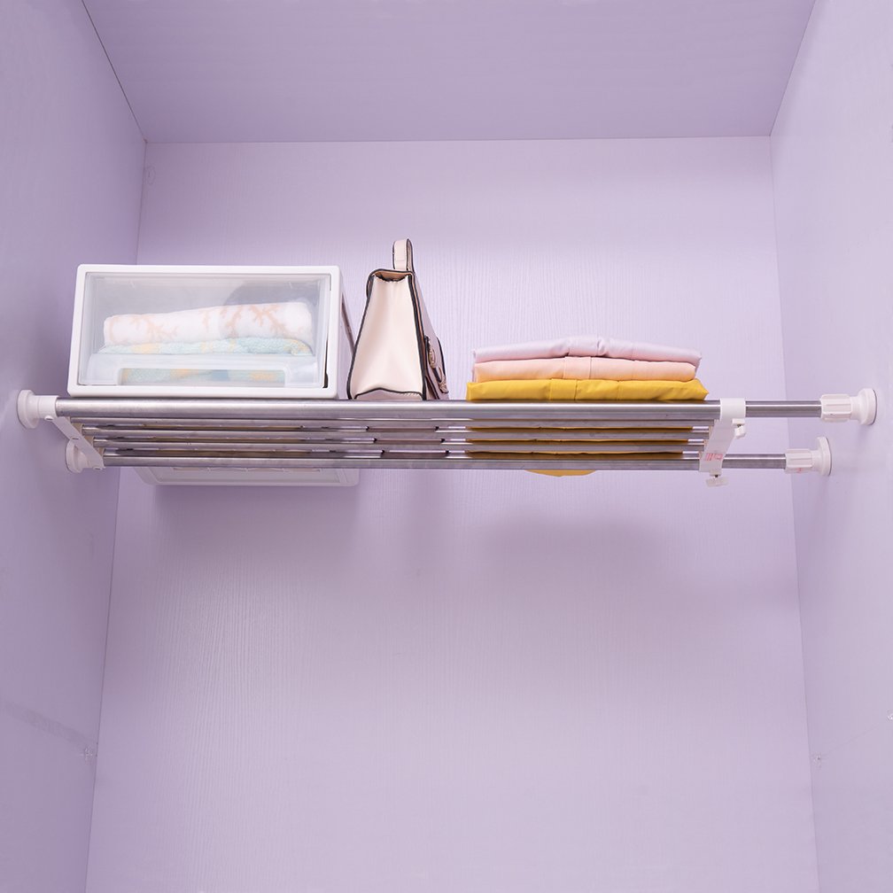 Hershii Uitbreidbare kast spanning plank staaf verstelbare metalen opbergrek kast organizer doe-het-zelf scheidingswand scheidingplanken voor kledingkast kast keuken badkamer, zwart, 40 - 60 cm