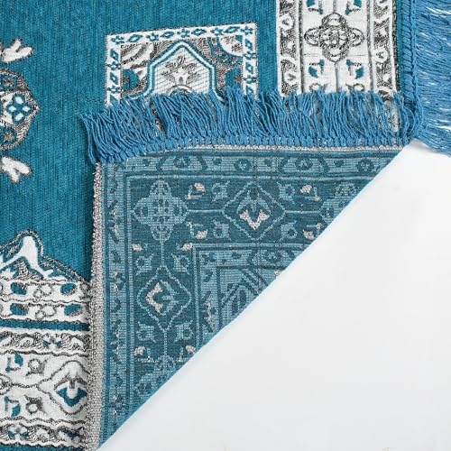 Image of Velvet Floral Janamaz Mat | Prayer Mat /Meditation Janamaz for Namaz /Meditation Mat /Muslim| Size 27x50| Washable Soft Prayer Mat (AQUA2)