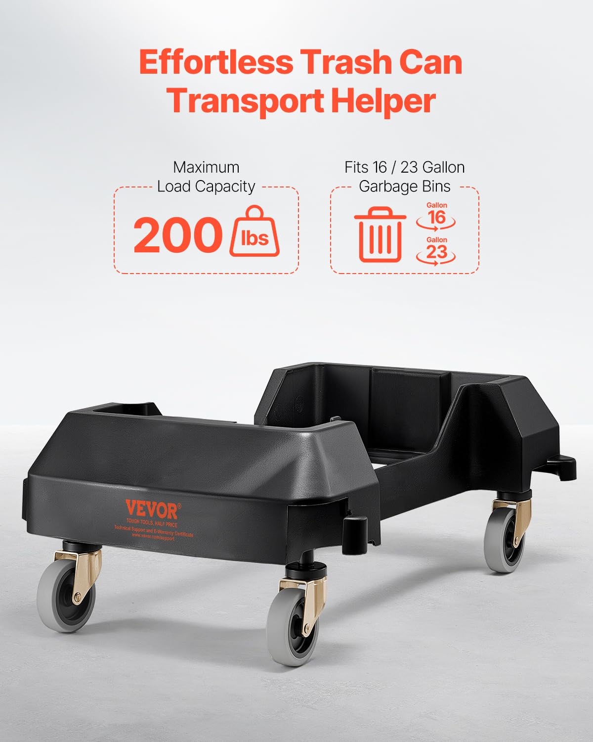 VEVOR Plataforma Rodante para Contenedores de Basura, Base Rodante Delgada para Contenedores de Basura con 4 Ruedas Bloqueables, Capacidad de Peso de 90,1 kg, Carrito Rodante Multiuso, Negro
