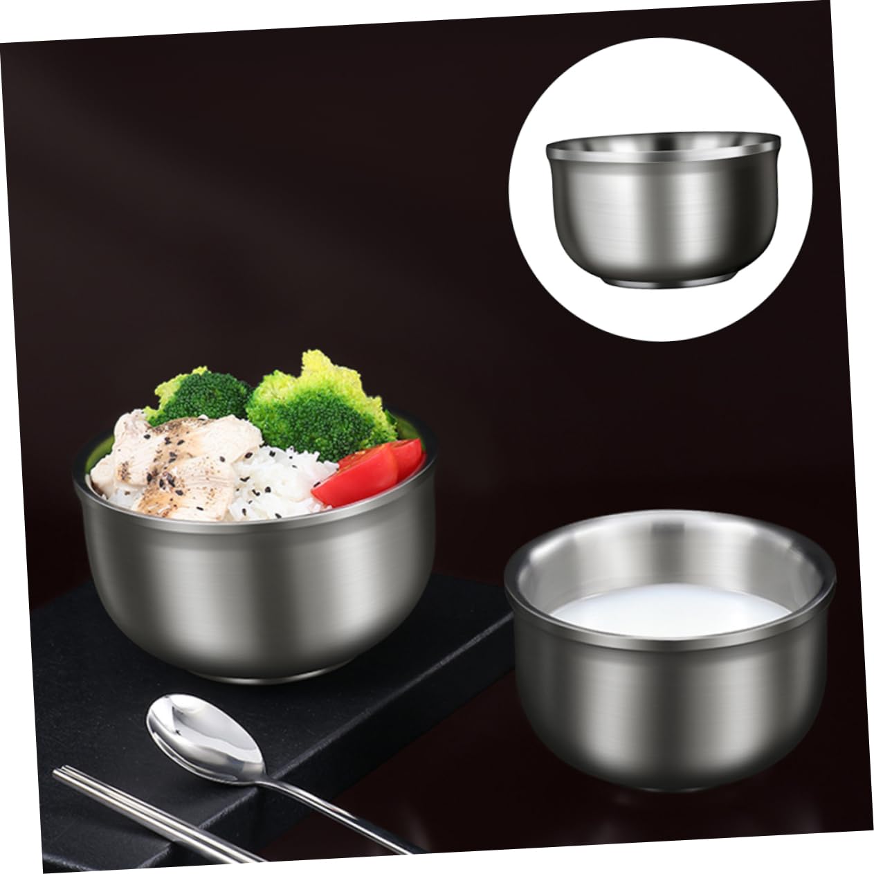 PRETYZOOM Stainless Steel Double Wall Insulated Noodle Bowl Rice and Soup Container Kitchen Supplies for Home Use Easy Clean and Store for Salad and Cereal