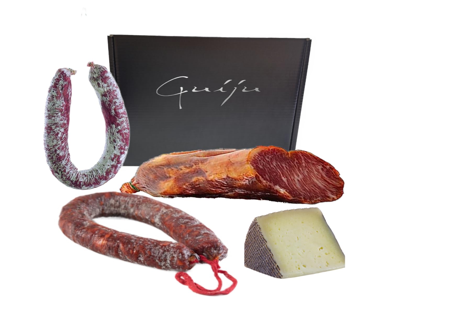 Lote ibérico: lomo ibérico de cebo ibérico+ longanizas de chorizo y salchichón ibérico de bellota+regalo Queso tradicional .Guiju.España.