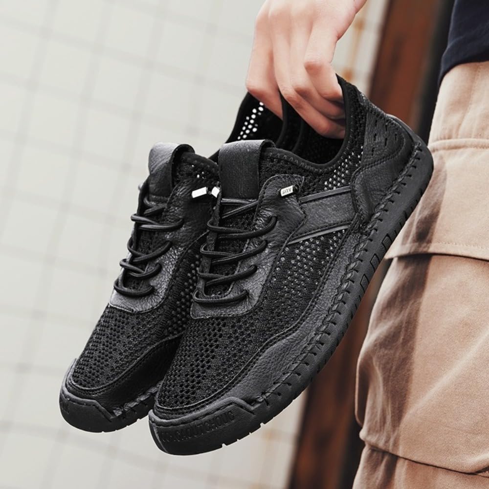Handgefertigte Herren-Wanderschuhe aus atmungsaktivem Netzstoff | Bequeme, weiche Sohle, zum Reinschlüpfen, lässig, leicht, rutschfest, Fahrschuhe für Wandern, Reisen, Alltag