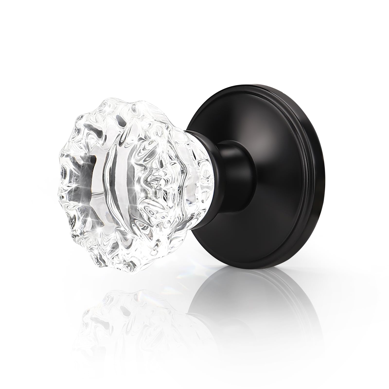 KNOBWELL 3 Pack Dummy Glass Door Knobs Interior with no Lock, Decorative Crystal Door Knobs Inside, Modern Glass Door Knob Inside in Matte Black