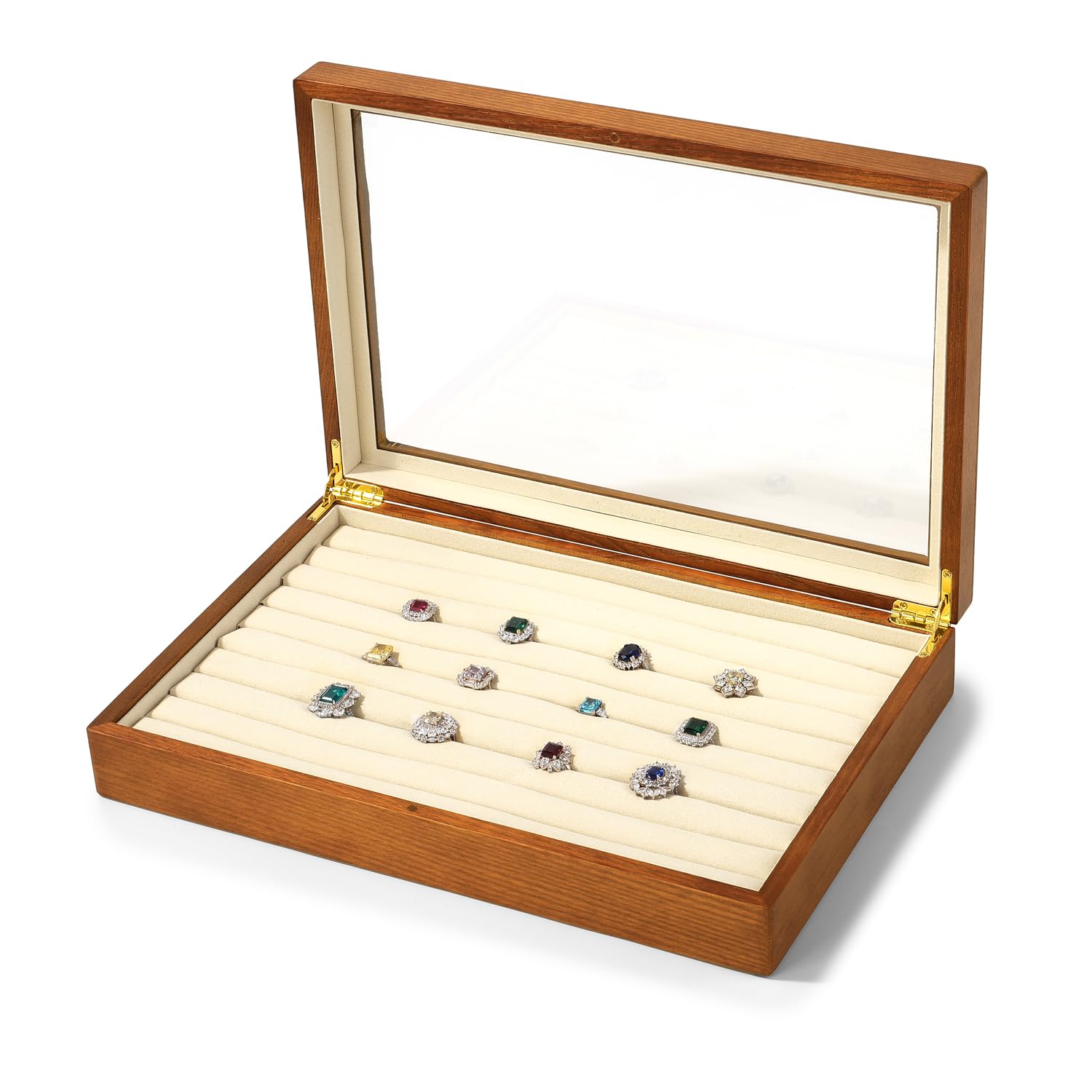 Oirlv Legno Massiccio 9 Slot Scatole Per Gioielli Per Anello Orecchini Storage Box, Scatola Di Gioielli Signore, Scatola Espositiva,Portaoggetti(Bianco Crema)
