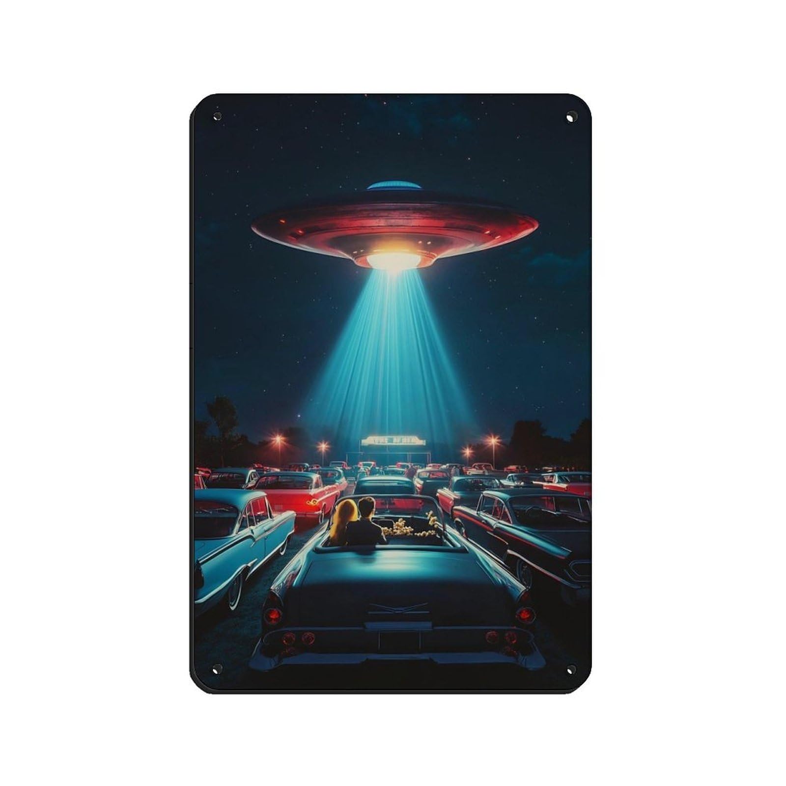 Retro Sci Fi, Alien Spaceship Scene Retro Poster Metal Tin Sign Chic Art Retro Iron Painting Bar People Cave Cafe Family Garage Poster Wall Decoration 8x12inch(20x30cm)