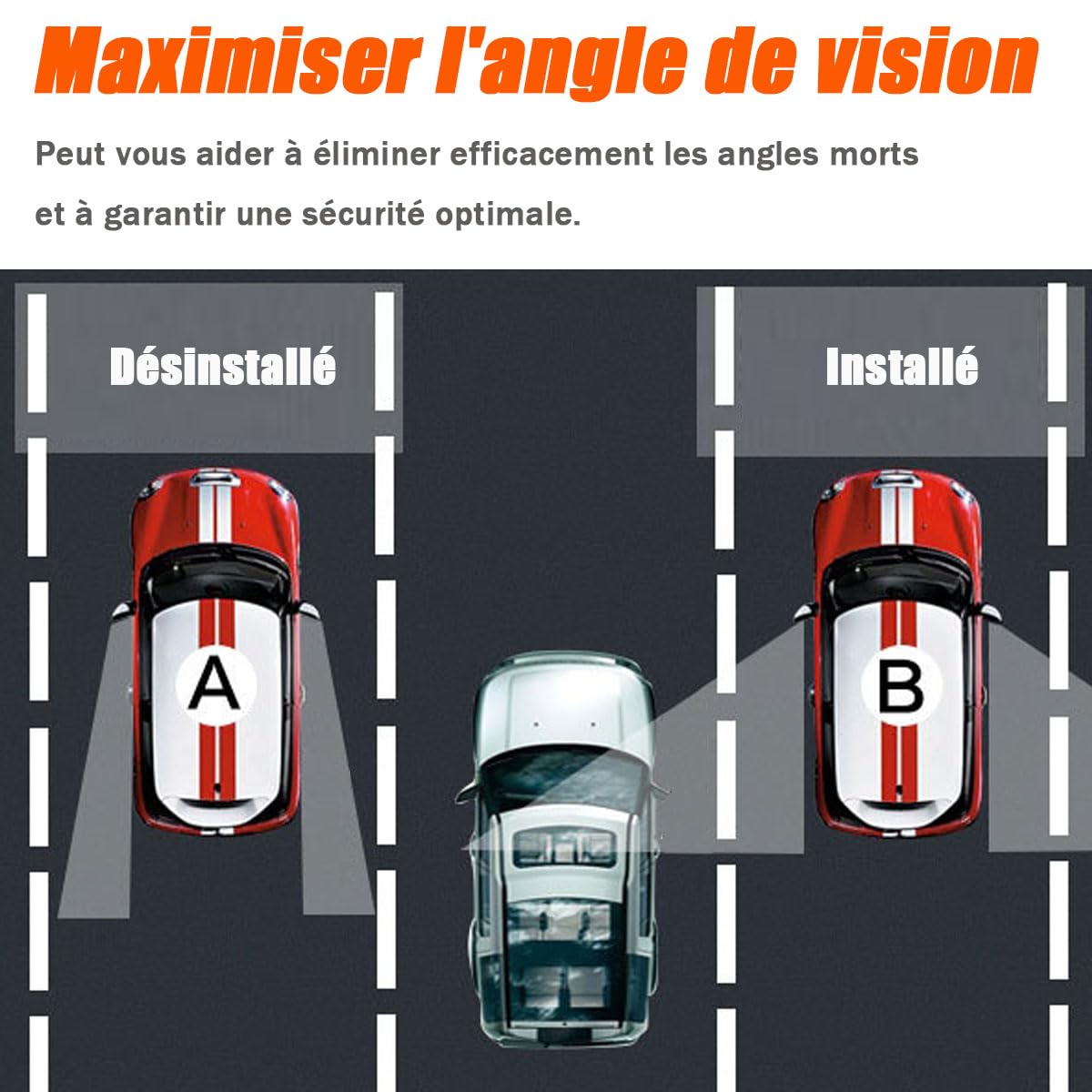 Treki Miroir Angle Mort Voiture - 2 Pièces - Ventouse HD 360° - Grand Angle Convexe Pour SUV, Moto, Camion