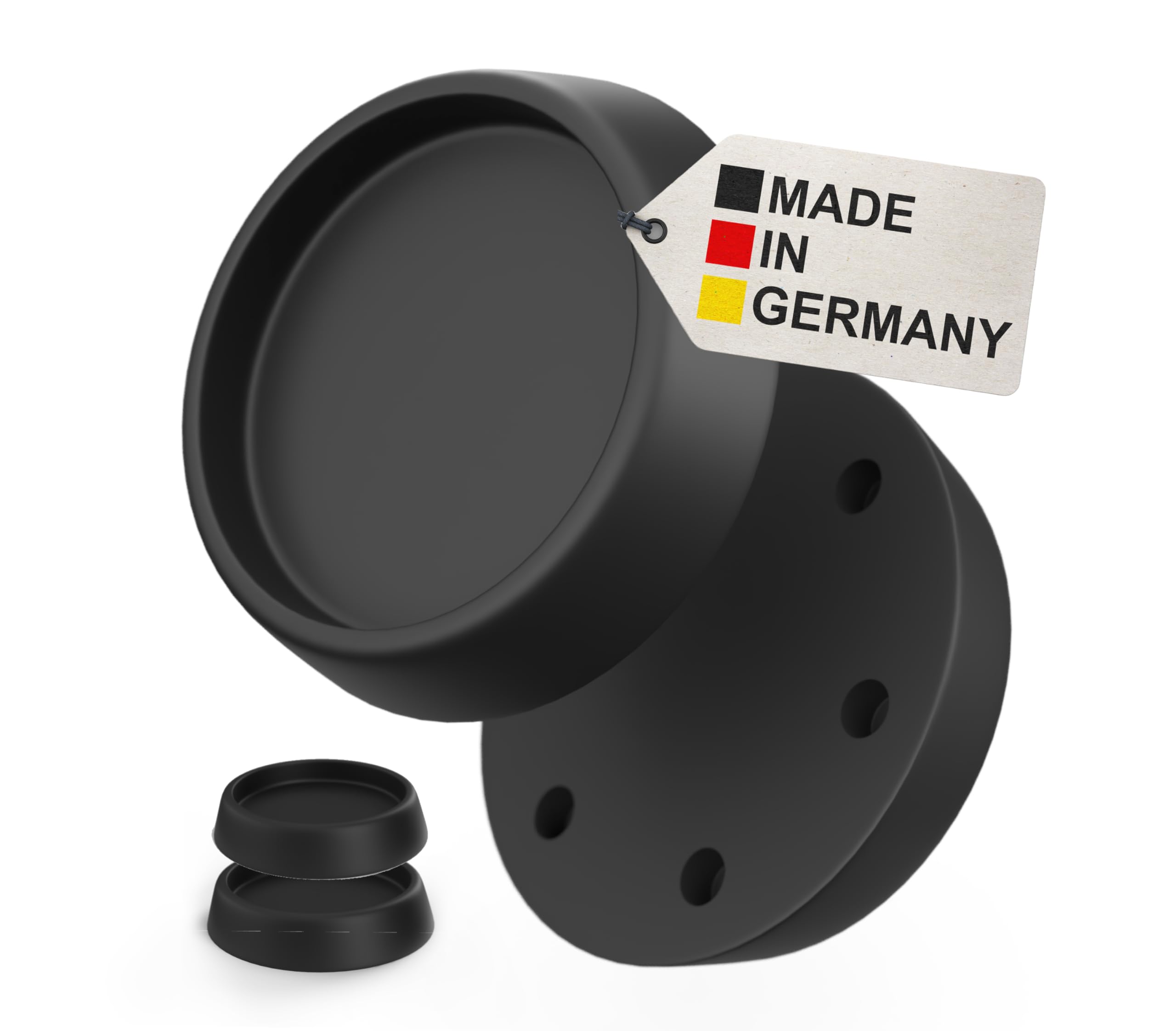 BAUHELD 4x Schwingungsdämpfer Waschmaschine und Trockner [Made in Germany] - Antivibrationsfüße aus Gummi - Vibrationsdämpfer kompatibel mit Bosch, Siemens, AEG - Rutschfeste Unterlage in Schwarz