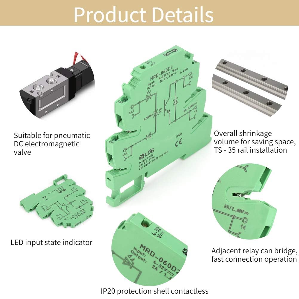 Moduł przekaźnika, MRD-060D2 ultracienki 6,2 mm moduł przekaźnika półprzewodnikowego wejście 4-32 V DC NIE