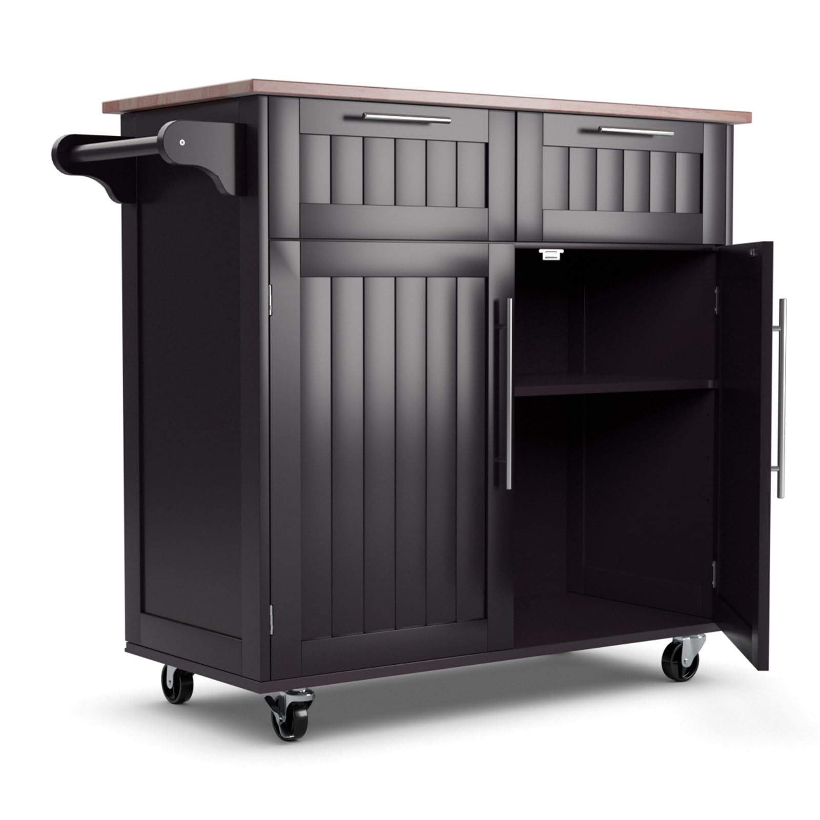 COSTWAY Carrello da Cucina, Isola da Cucina con Cassetti Portaoggetti e Armadietti, Ruote Universali e Portasciugamani, Ideale per Casa Ristorante Bar (Marrone)