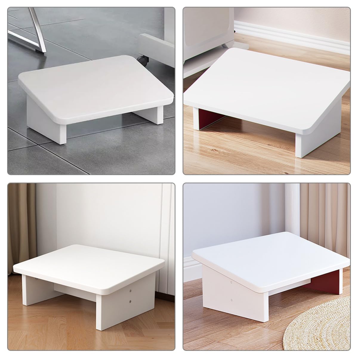 Poggiapiedi in Legno Bianco Antiscivolo, Ergonomico per Casa e Ufficio | Design Leggero, Supporto Inclinato, Uso Sotto Scrivania e Accanto al Letto