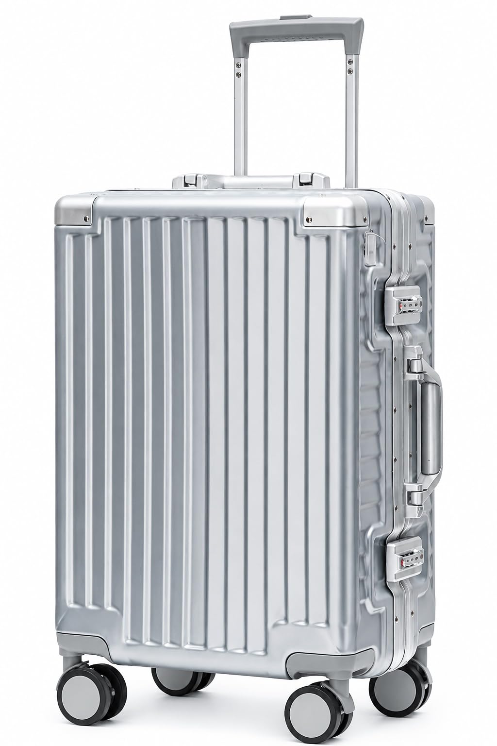 Astra Pro 24" Check-in Trolley Bag Aluminum Frame Hard Shell Polycarbonate ZIPLESS Suitcase with TSA Lock, USB Charging Port, Cup Holder & 8 Silent Wheels (Silver) (Check-in 24")-image-10