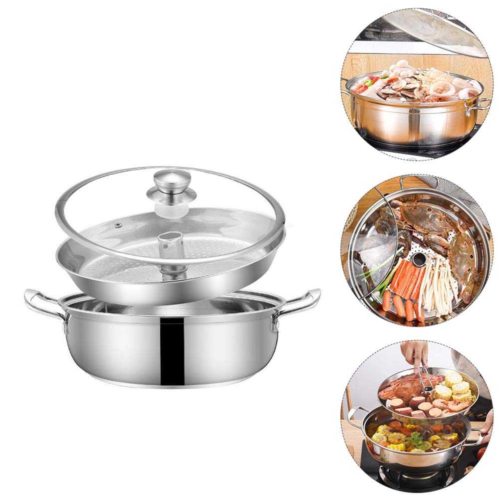 Dampfgartopf aus Edelstahl mit Dampfgarer und Glasdeckel, 3-teiliges Set, sicher und langlebig, tolle Ergänzung für Jede Küche
