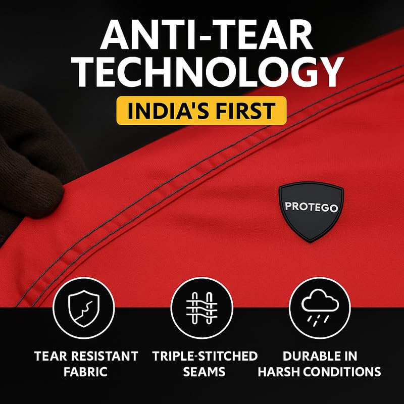 Image of PROTEGO Prime Series India's 1st Anti-Tear Car Cover for Mahindra Scorpio N | Heavy Duty, Custom Fit, All Weather | 100% Waterproof, Windproof & Hail Resistant | 2 Year Warranty | Red + Black