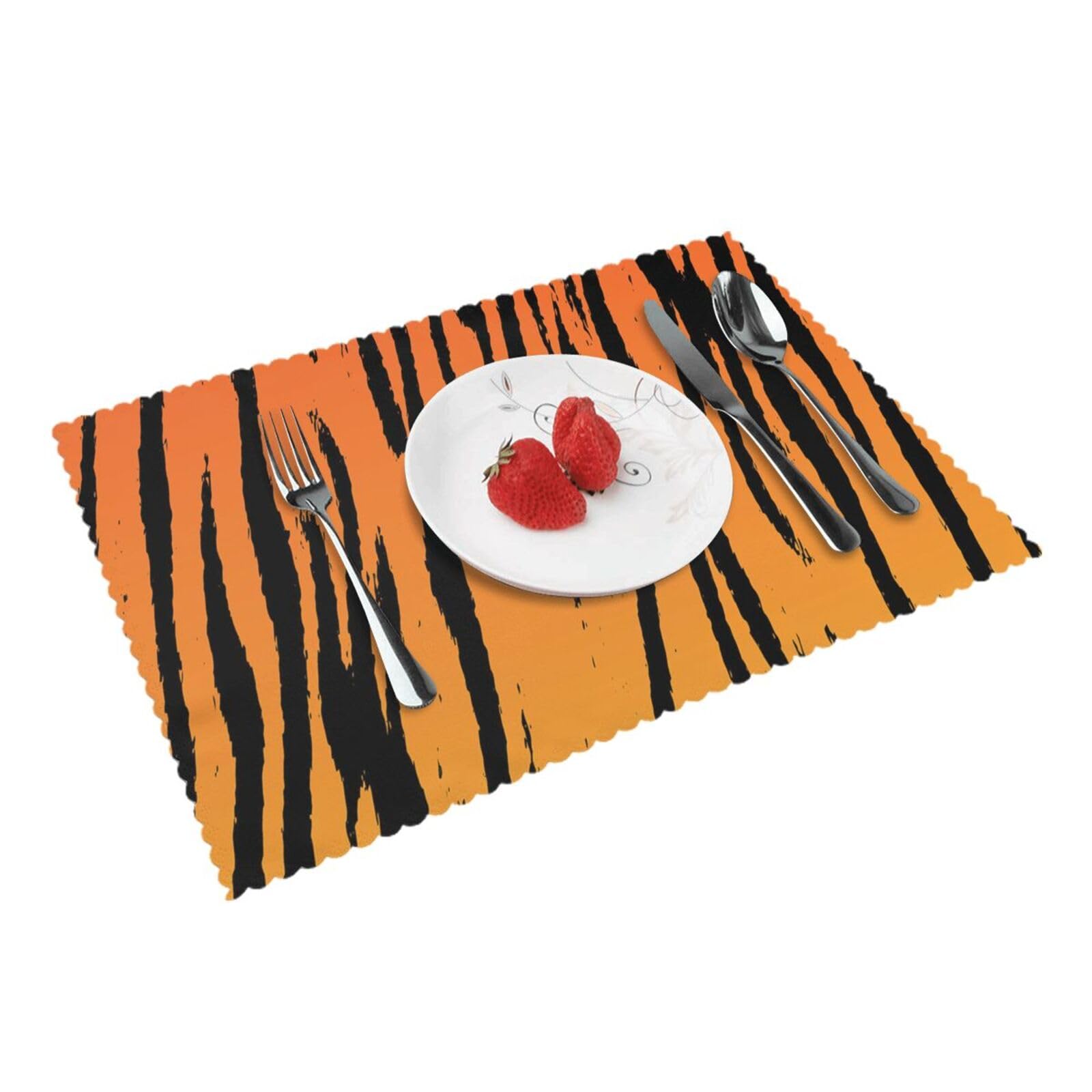 Tiger Stripe Printed Placemats Set of 4 PCS Washable Placemat for Kitchen Table Heat-resistant Table Mats 45x30 CM
