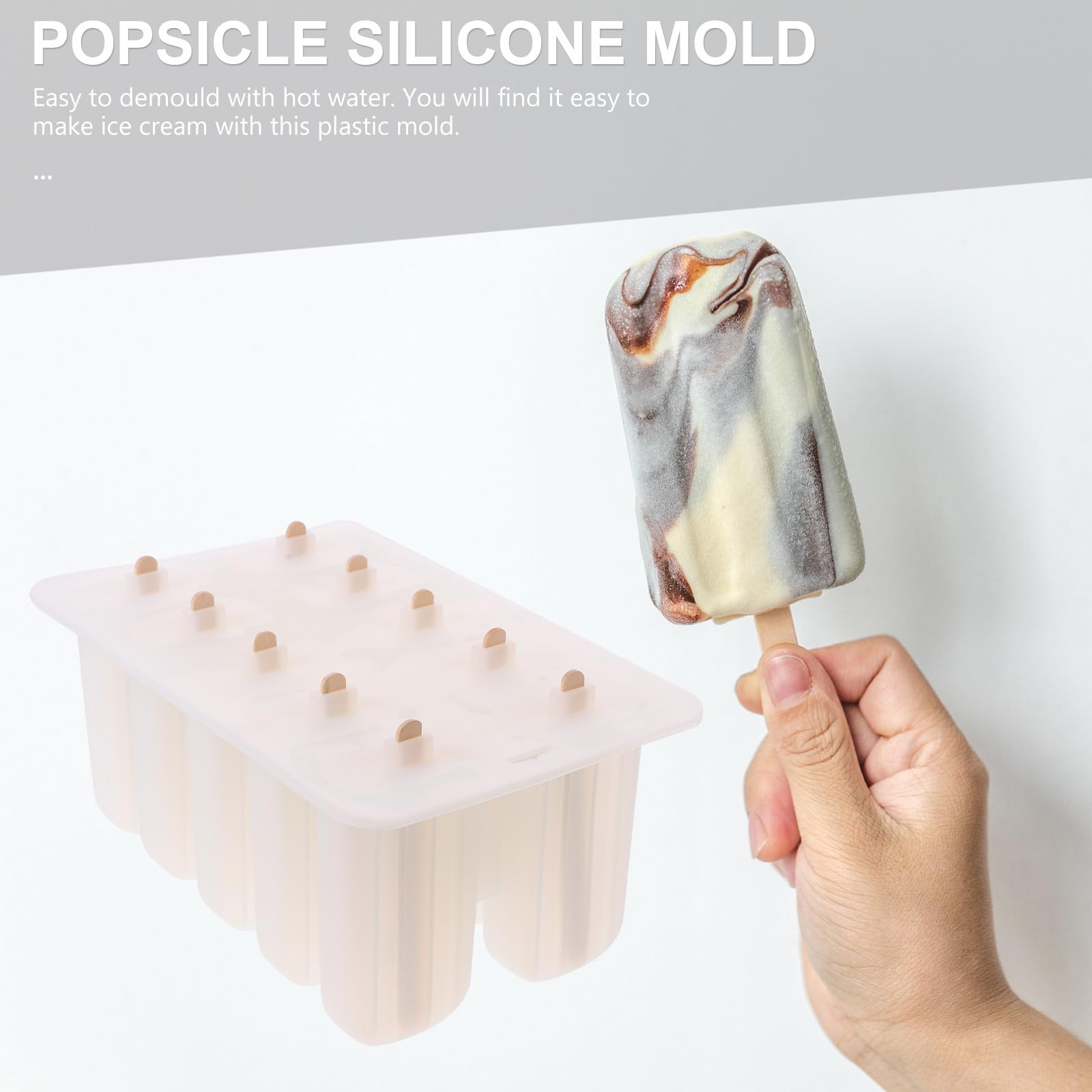 Homoyoyo Moule à Glace DIY 10 Compartiments en Silicone Semi-Transparent avec 62 Bâtonnets en Bois Réutilisable pour Jus Yaourt et Fruits Accessoire Été pour Fabrication Maison
