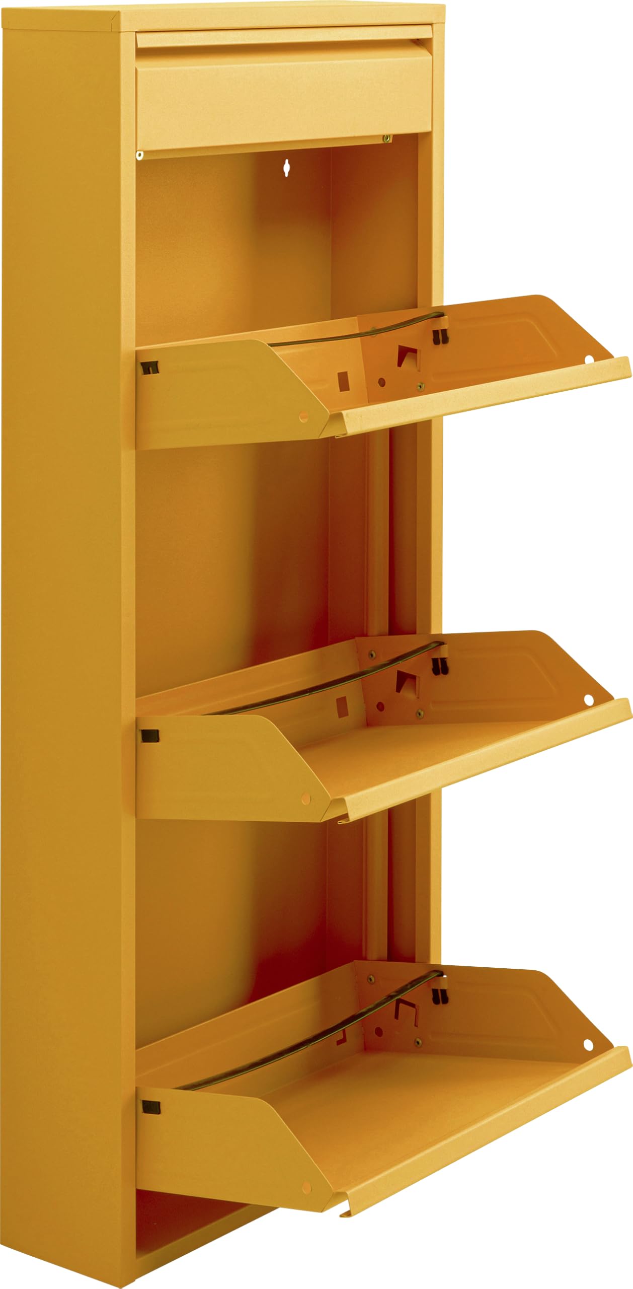 Kare Design Schuhschrank Caruso 3+1, Gelb, schmal, platzsparend, 119x50x15 cm, mit Schlüsselfach, Schuhkipper, Stahl, mit Platz für 6 Paar Schuhe, Flur