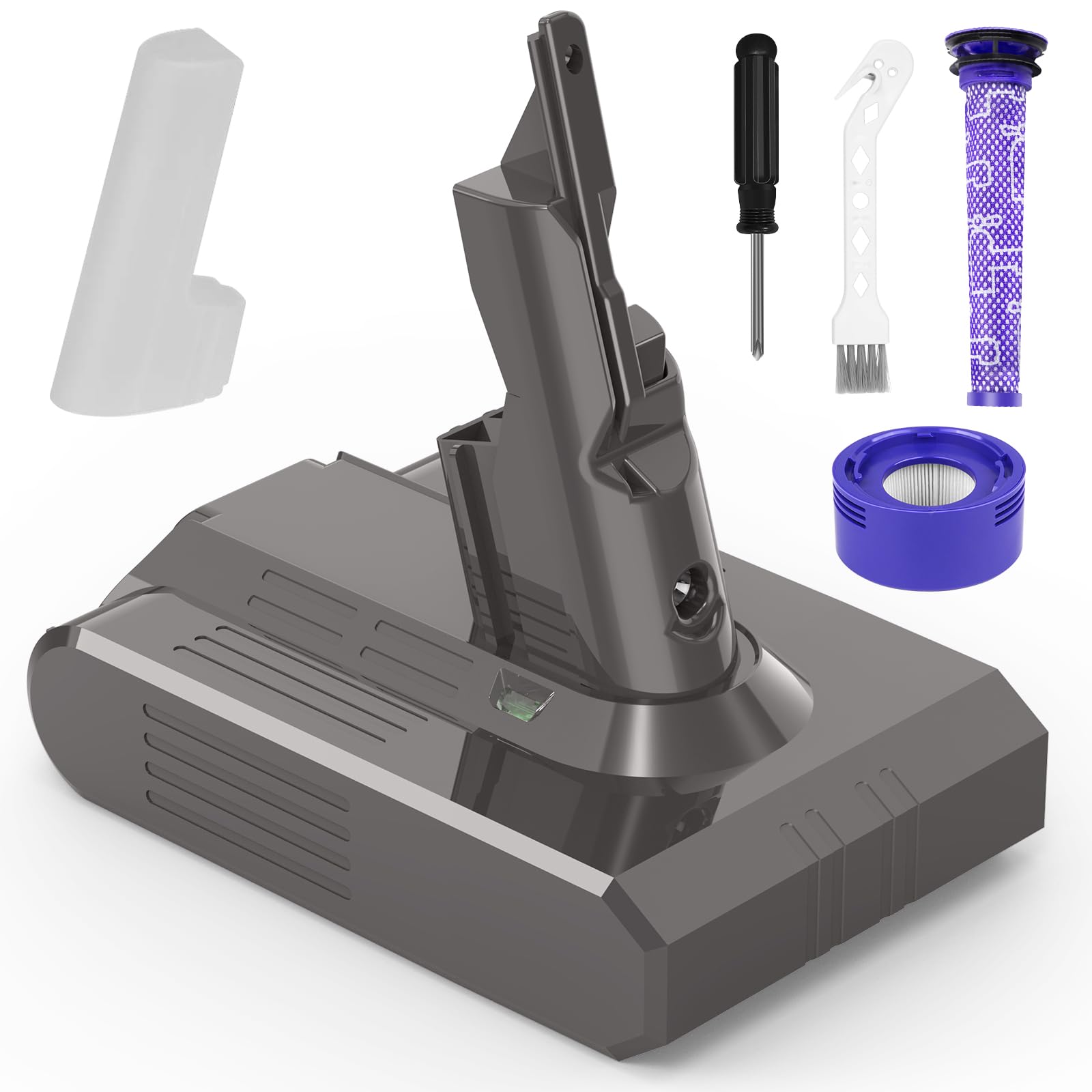 9500mAh Battery Replacement Compatible with Dyson V-7 Battery 21.6V - Compatible with Animal/ Absolute/ Motorhead/ Fluffy/ Trigger/ SV-11 Vacuum Cleaner with 2 Filters + Cleaning Brush + Screwdriver